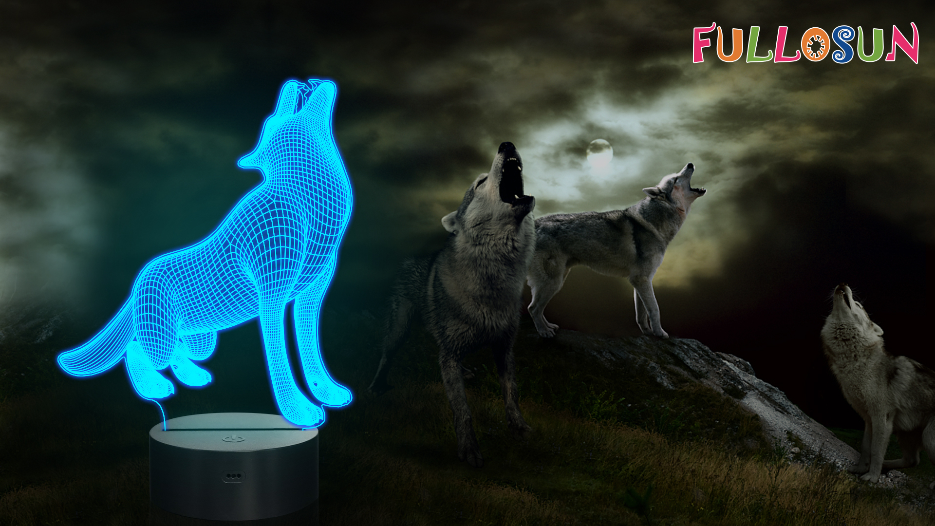Wolf Gift 3D Light, FULLOSUN Optical Illusion Bedside Night